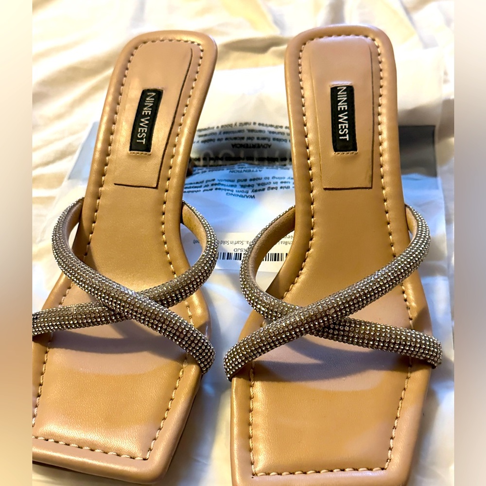NINE WEST  Blonde Heeled Slide Sandals 
8.5 / M / Crystal/Barely Nude